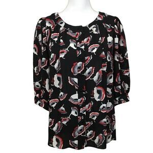 Milly Of New York Black Floral Silk Poppy Blouse Size 8